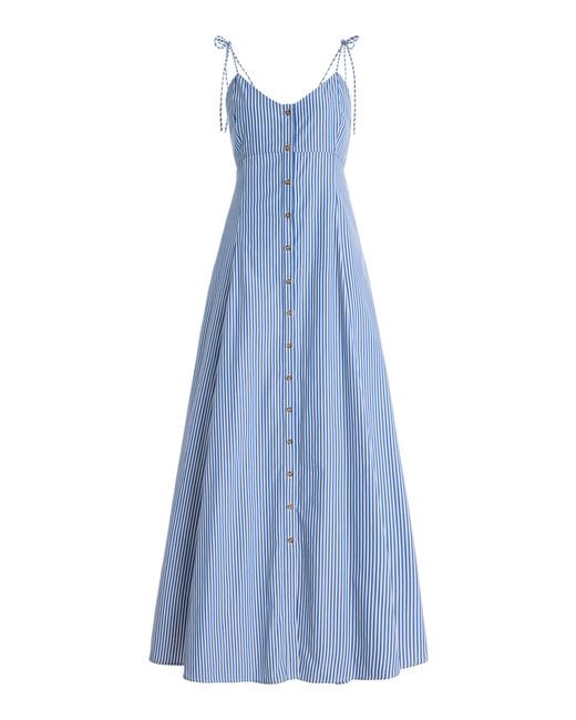Rosie Assoulin Blue High Garden Striped Maxi Dress