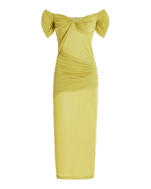Third Form Yellow Wind Through Off-the-shoulder Midi Dress