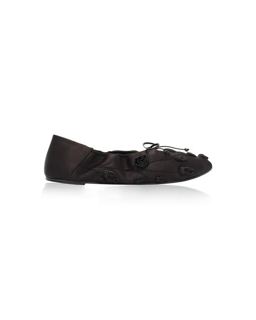 Magda Butrym Black Embroidered Satin Soft Ballet Flats