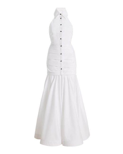 Carolina Herrera White Halter-Neck Stretch Cotton Shirting Dress