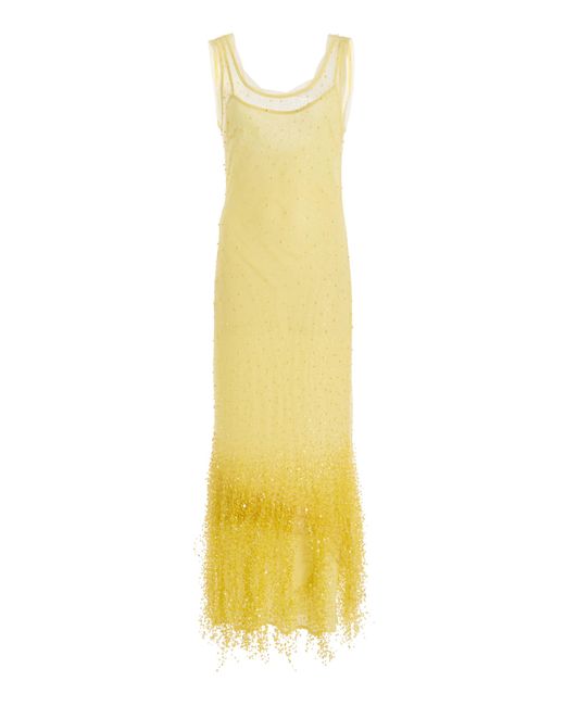 Jonathan Simkhai Yellow Irisa Beaded Lace Midi Dress