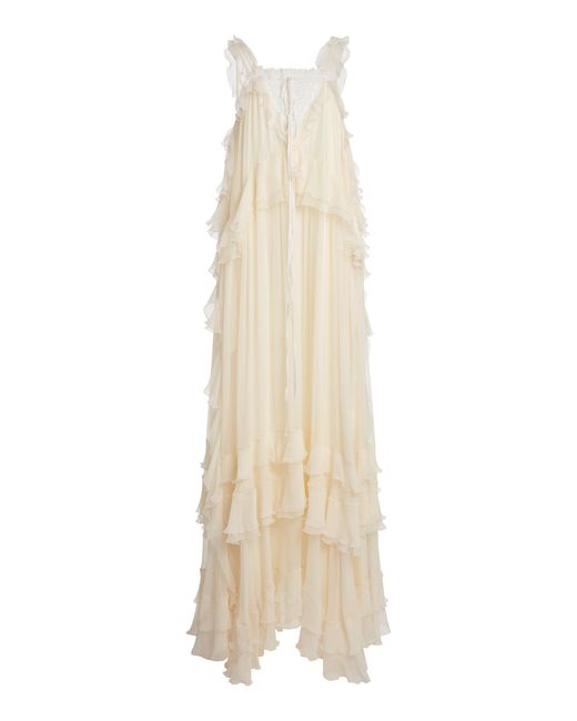 Chloé Natural Ruffled Silk-Lace Maxi Dress