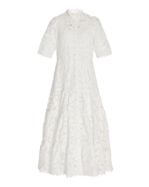 Alexis White Ledina Lace Broderie Midi Dress