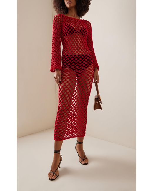 Nia Thomas Red High Priestess Crocheted Cotton Maxi Dress