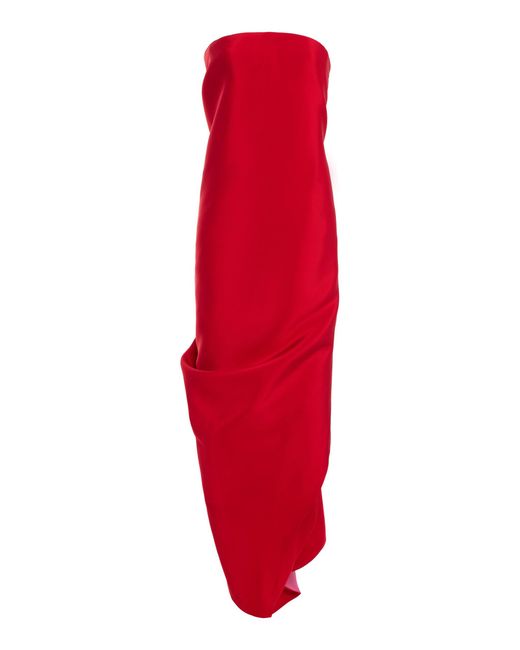 Atelier Prabal Gurung Red Four-Ply Silk Crepe Hand-Draped Back-Knotted Sari Dress