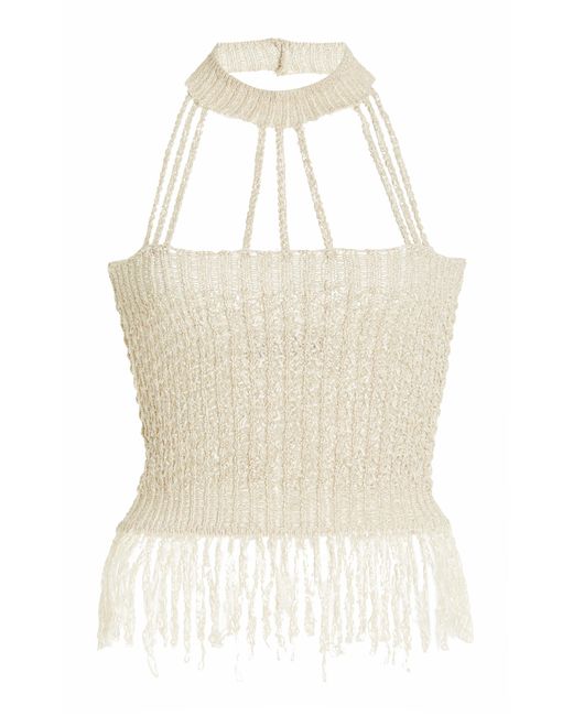 AYA MUSE Juniper Fringed Crocheted Crop Top in Natural | Lyst