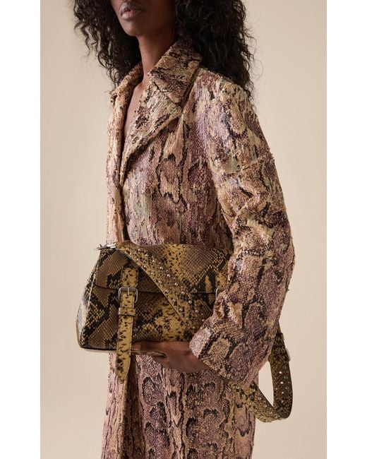 Dries Van Noten Metallic Python-Effect Leather Satchel Bag