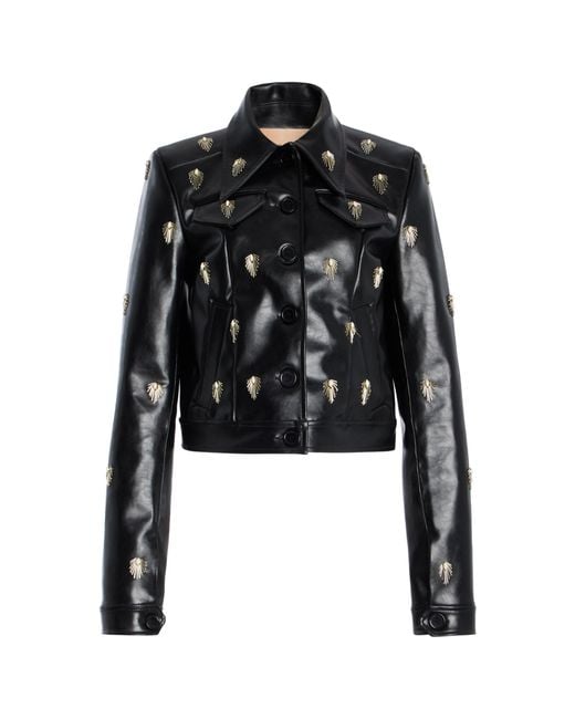 Cucculelli Shaheen Black Pendant Medallion Embroidered Leather Jacket