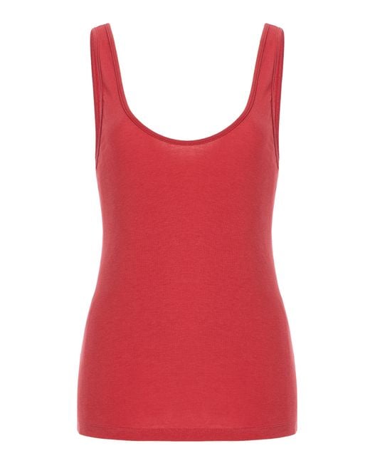 Another Tomorrow Red Slim Cotton-Blend Tank Top