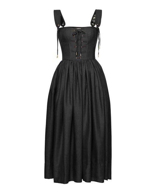 Lena Hoschek Black Giuseppina Linen Midi Dress