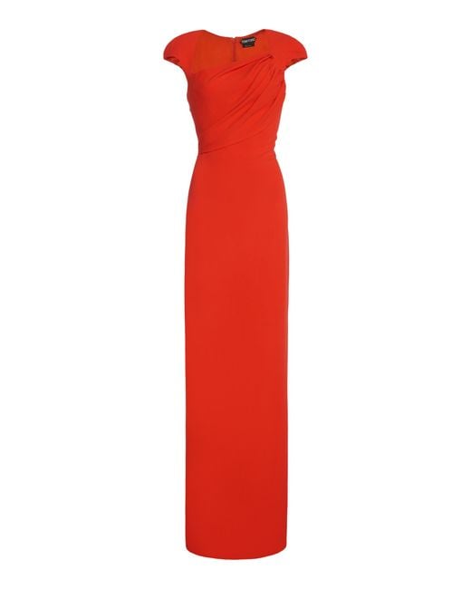Tom Ford Red Double Silk Georgette Draped Maxi Dress