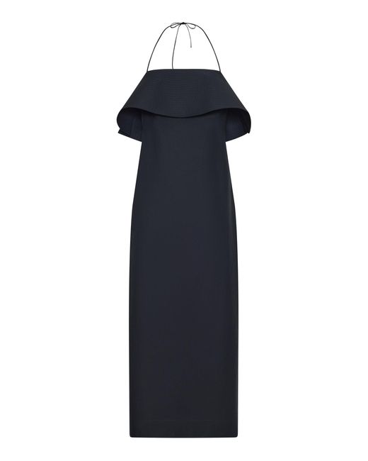 OSSOU Blue Quinn Foldover Cotton Midi Dress