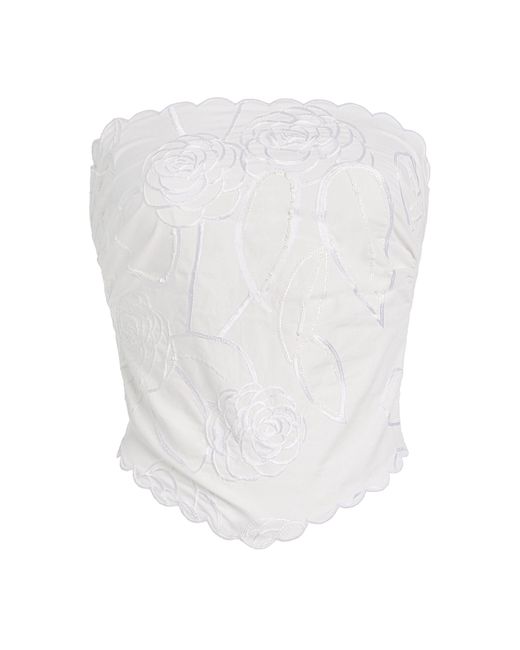 BERNADETTE White Camellia-Embroidered Cotton Top