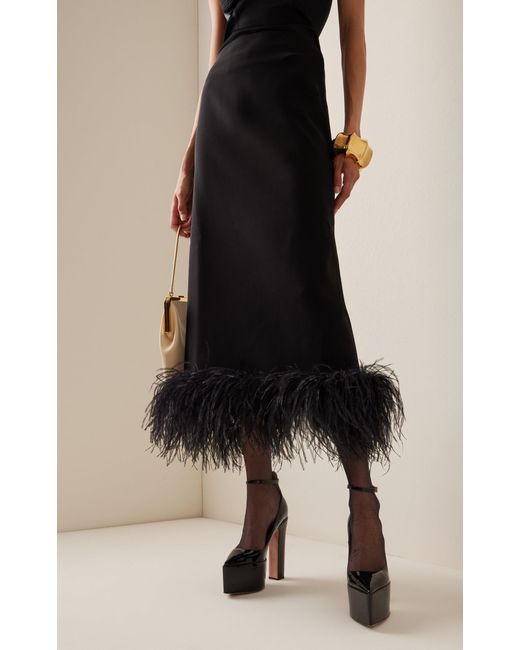 16Arlington Black Petya Feather-trimmed Crepe Midi Skirt