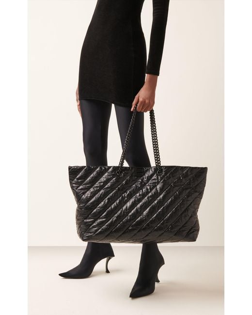 Balenciaga Black Crush Carry-all Quilted Leather Tote Bag