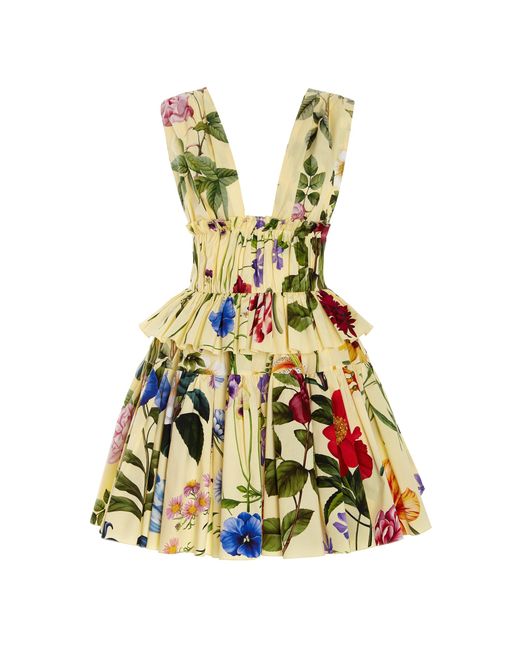 Oscar de la Renta Multicolor Floral-print Gathered Stretch-cotton Mini Dress