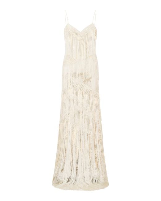 LoveShackFancy White Delphi Fringed Maxi Dress