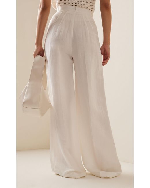 Matthew Bruch White Pleated Linen-blend Wide-leg Trousers