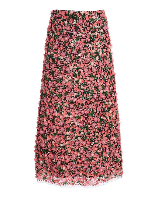 Carolina Herrera Red Embellished Nylon Tulle A-Line Skirt