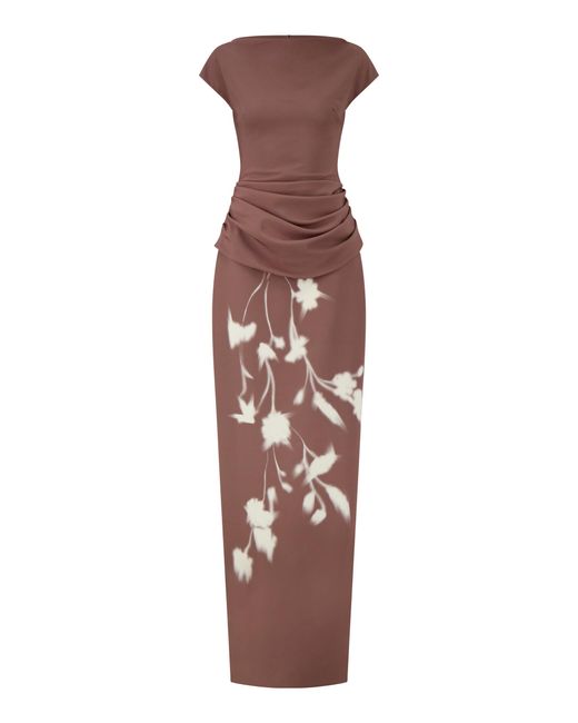 Lela Rose Gray Floral Crepe Boat Neck Gown