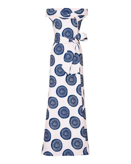 ANDRES OTALORA Blue Ocre Cotton Poplin Wrap Maxi Dress