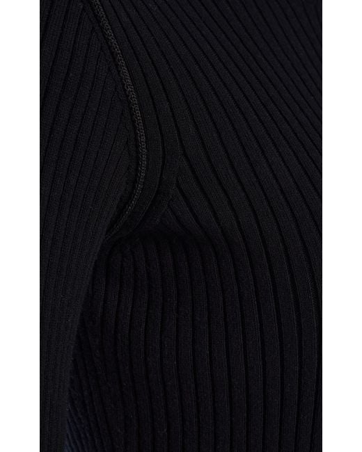 Moncler Black Half-zip Knit Crepe Midi Dress