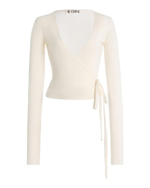 ÉTERNE White Jersey Wrap Top