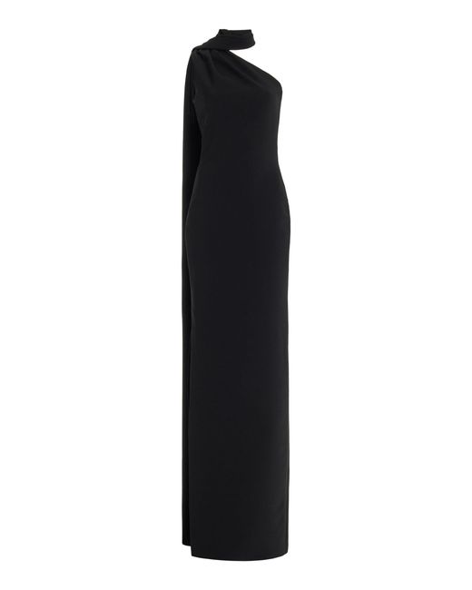 Brandon Maxwell Black Exclusive Cape-sleeve Crepe One-shoulder Gown