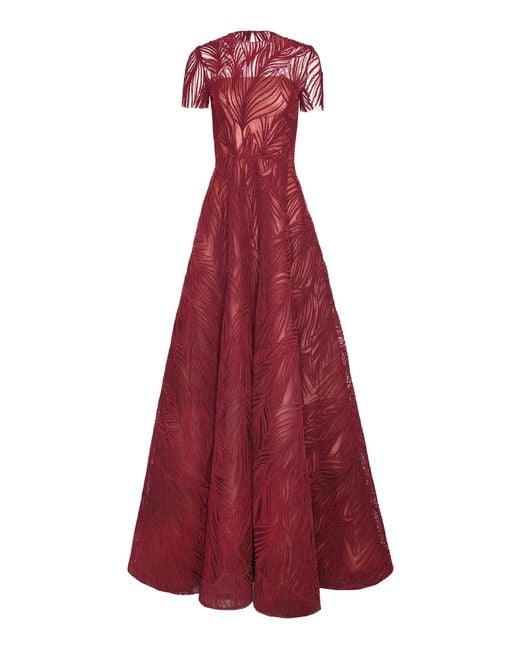 Naeem Khan Red Light Velvet Cap Sleeve Gown