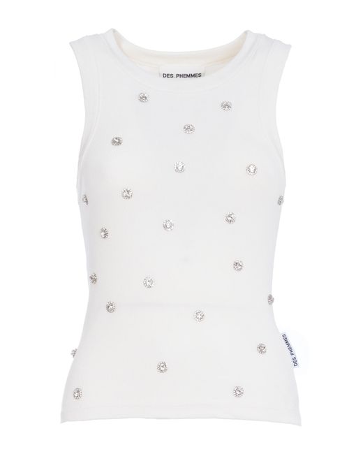 DES_PHEMMES White Embellished Stretch-Cotton Tank Top