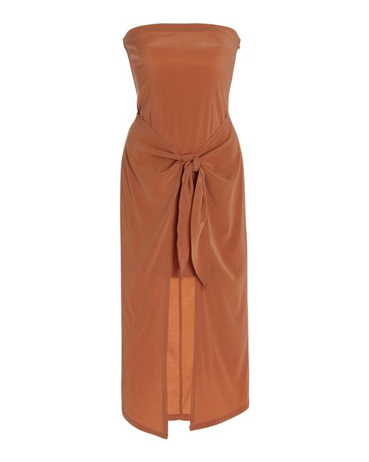 Anemos Orange Wrap-effect Strapless Dress
