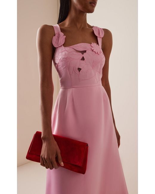 LEO LIN Pink Rianne Appliquéd Crepe Maxi Dress