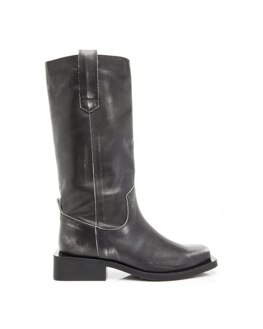 Ganni Black Exclusive Distressed Leather Motorcycle Boots
