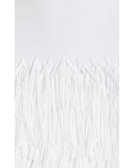 Aje. Rushes Raffia-trimmed Knit Mini Dress in White | Lyst