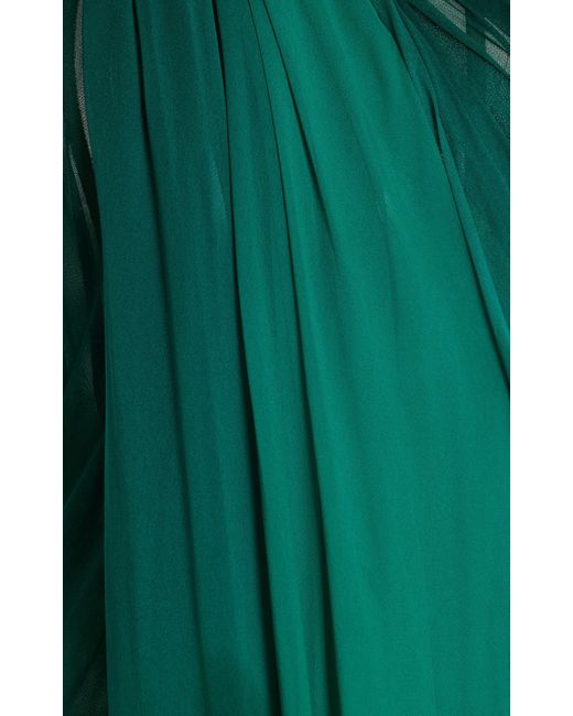 Oscar de la Renta Green Degradé Silk-chiffon Asymmetric Gown