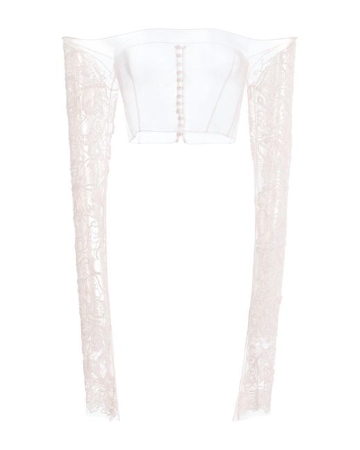 Wiederhoeft White Embroidered Tulle Blouse