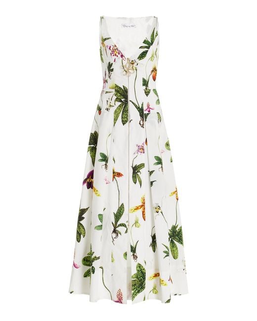 Oscar de la Renta White Zip-front Cotton Poplin Maxi Dress