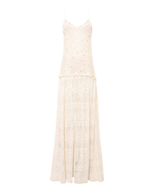 Siedres White Constanza Lace Patchwork Cotton Maxi Dress