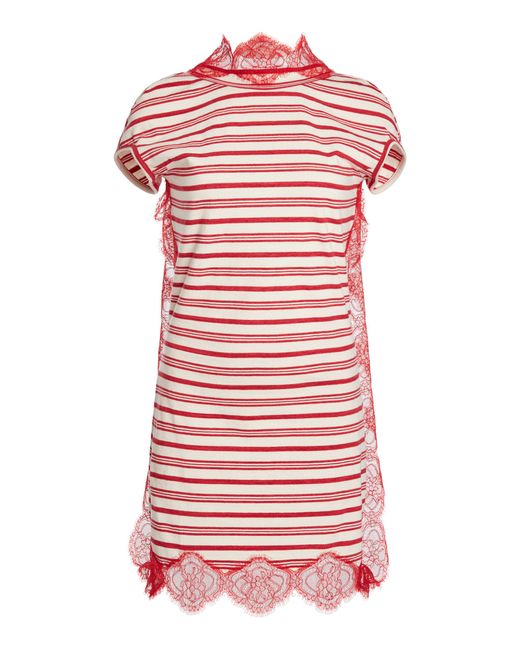 Christopher Esber Red Lace-Trimmed Cotton Mini Dress