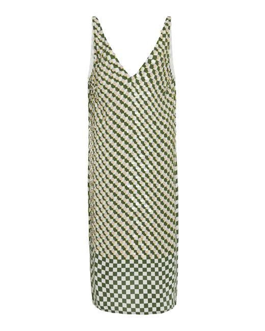 Dries Van Noten Green Debbie Sequined Checkered Crepe Midi Dress