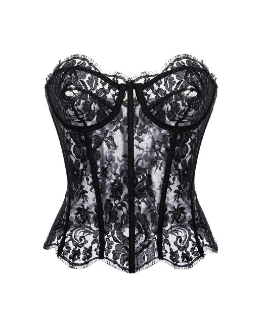 Aureliana Black Cotton-Blend Lace Bustier Top