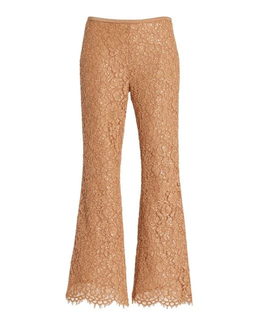 Michael Kors Brown Sequined Flared Lace Pants