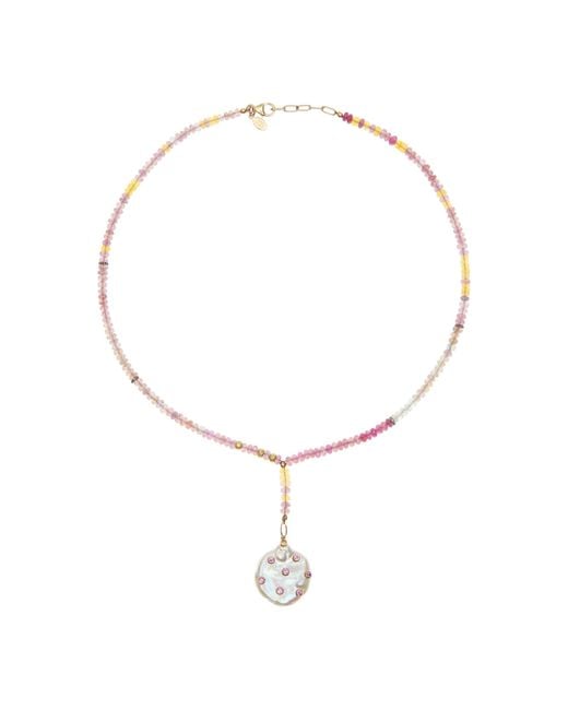 Joie Pink Raspberry Sherbert 14k Yellow Gold Diamond Sapphire Pearl Necklace