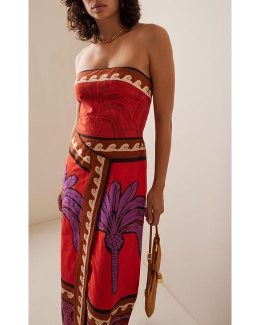 Johanna Ortiz Red + Net Sustain East Africa Heart Strapless Wrap-effect Printed Cotton-voile Midi Dress