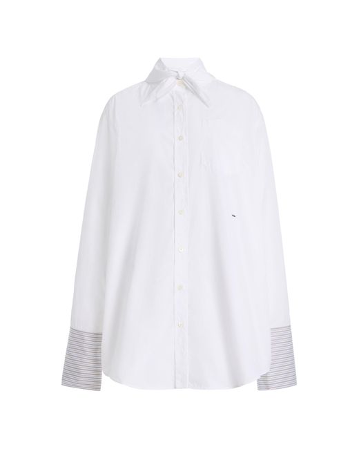 Prada White Tie-Neck Cotton Shirt