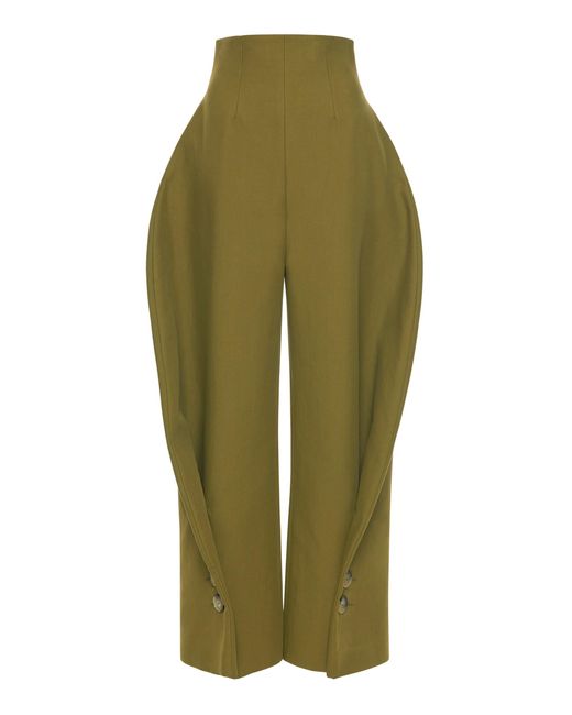 A.W.A.K.E. MODE Green High-Rise Cotton-Blend Twill Rounded Pants