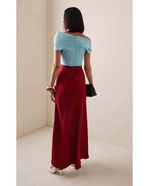 Rosie Assoulin Red Twisted Off-the-shoulder Silk Midi Dress