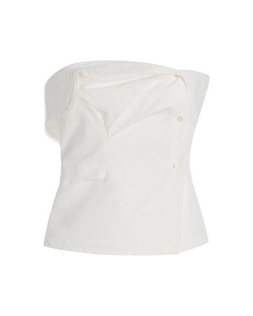 Miu Miu White Cotton Poplin Bustier Top