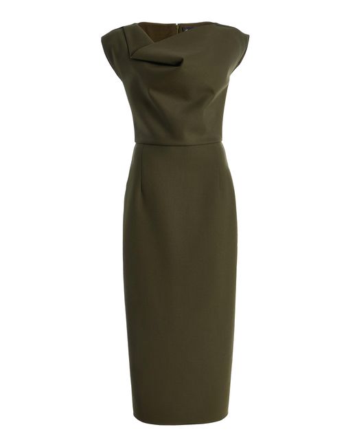 Oscar de la Renta Green Draped Wool-Blend Midi Dress