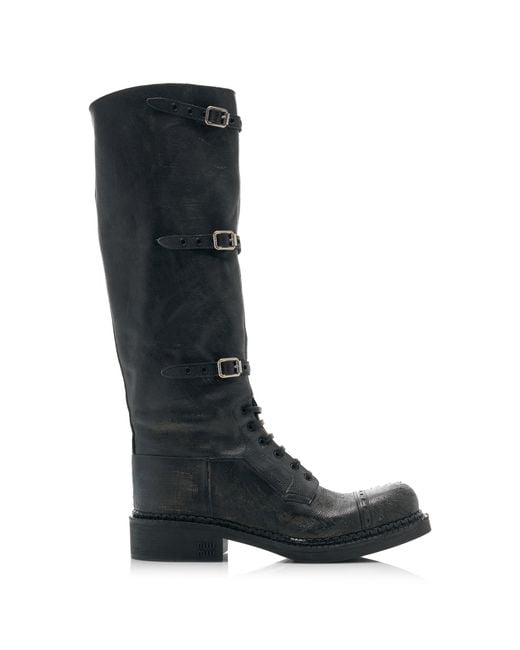 Miu Miu Black Lifestyle Leather Knee Boots